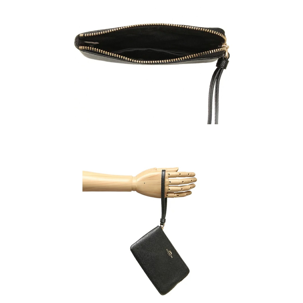 【COACH】素面皮革Ｌ型拉鍊手拿包-黑色-細節圖3