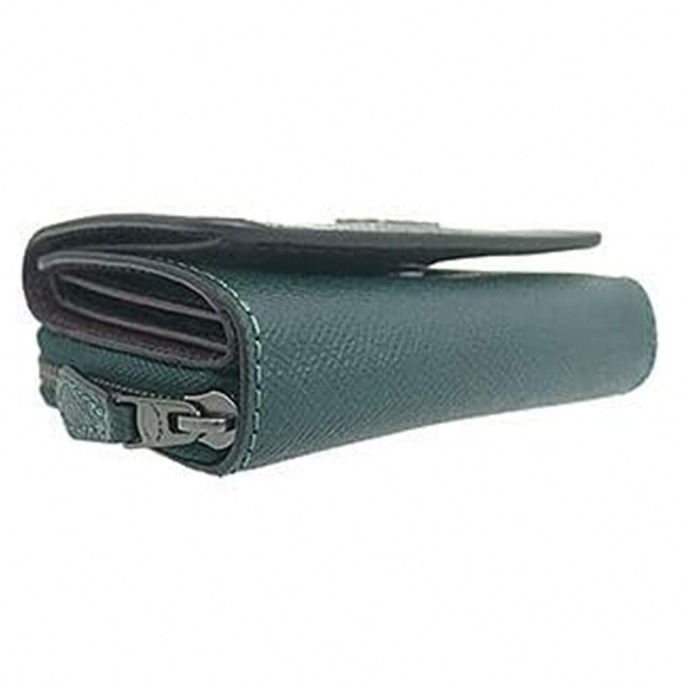 【COACH】素面防刮皮革三折短夾-深綠-細節圖3