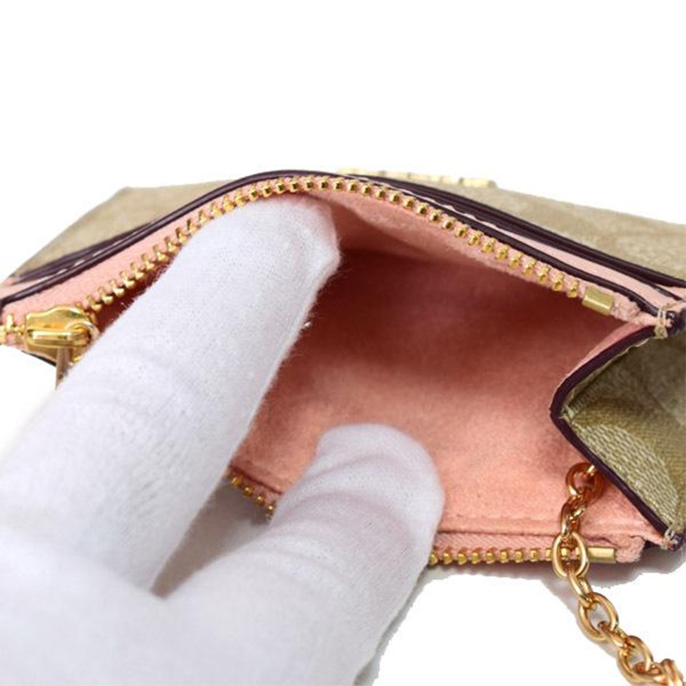 【COACH】滿版LOGO拼接皮革卡片零錢包-米粉-細節圖4