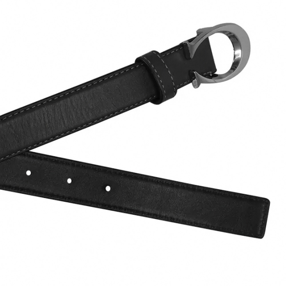 【COACH】LOGO皮革窄版皮帶-黑色-細節圖2