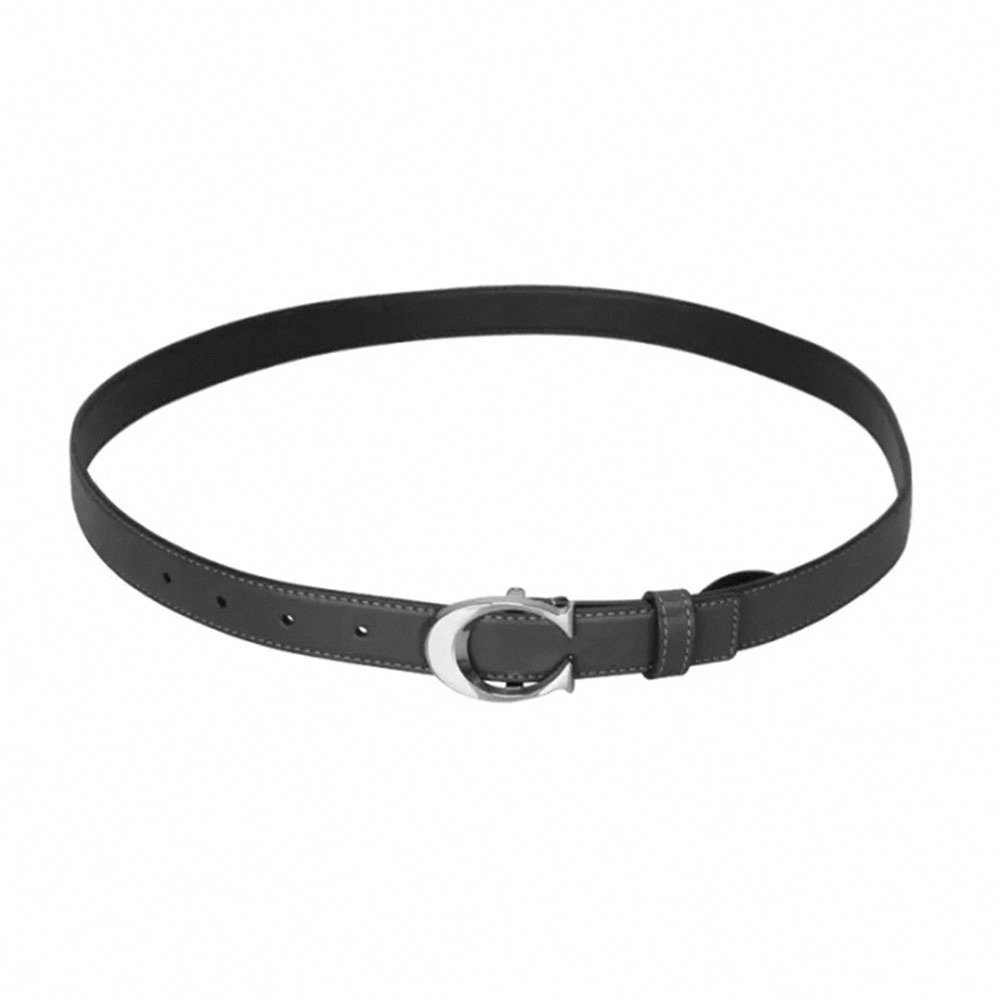 【COACH】LOGO皮革窄版皮帶-黑色-細節圖3