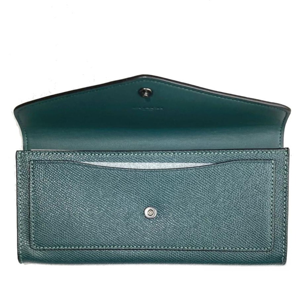 【COACH】防刮皮革信封長夾-深綠色-細節圖2
