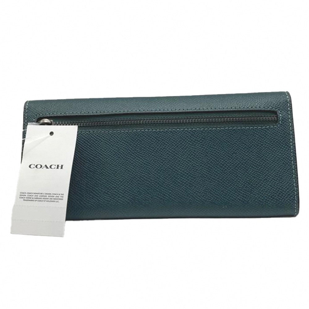 【COACH】防刮皮革信封長夾-深綠色-細節圖4