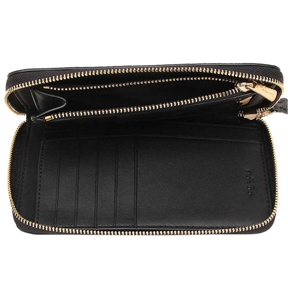 【COACH】素面荔枝紋皮革中夾-黑-細節圖3