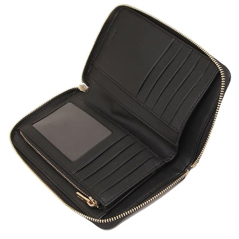 【COACH】素面荔枝紋皮革中夾-黑-細節圖4