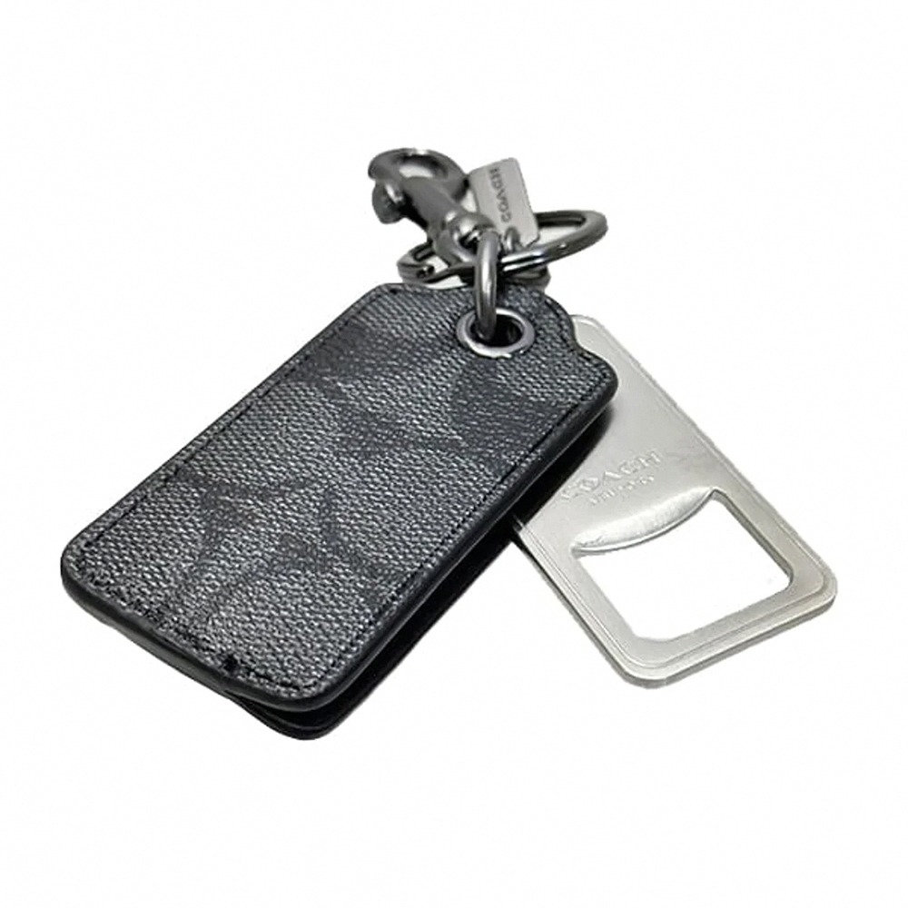 【COACH】滿版LOGO開罐器鑰匙圈-黑灰-細節圖2