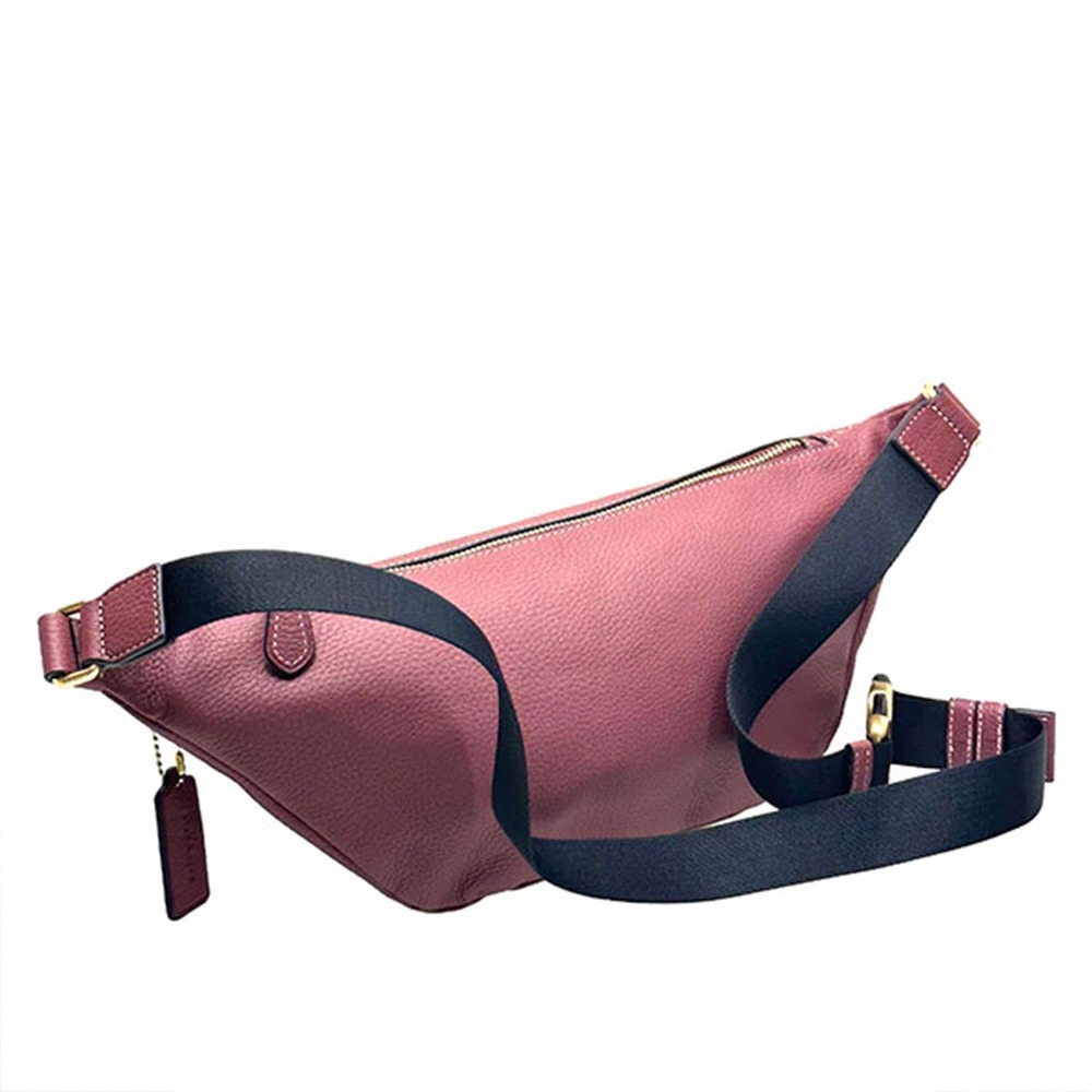 【COACH】滿版LOGO拼接皮革雙層腰包 -酒紅-細節圖3