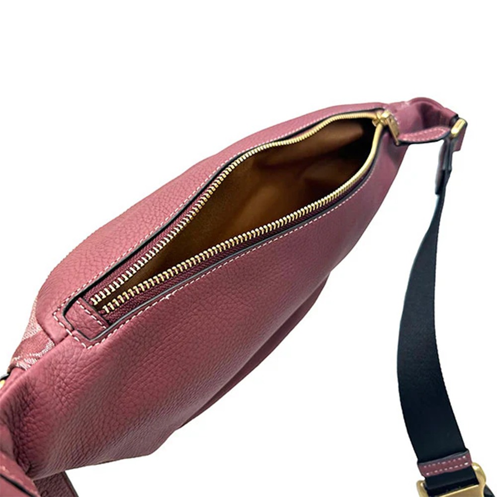 【COACH】滿版LOGO拼接皮革雙層腰包 -酒紅-細節圖4