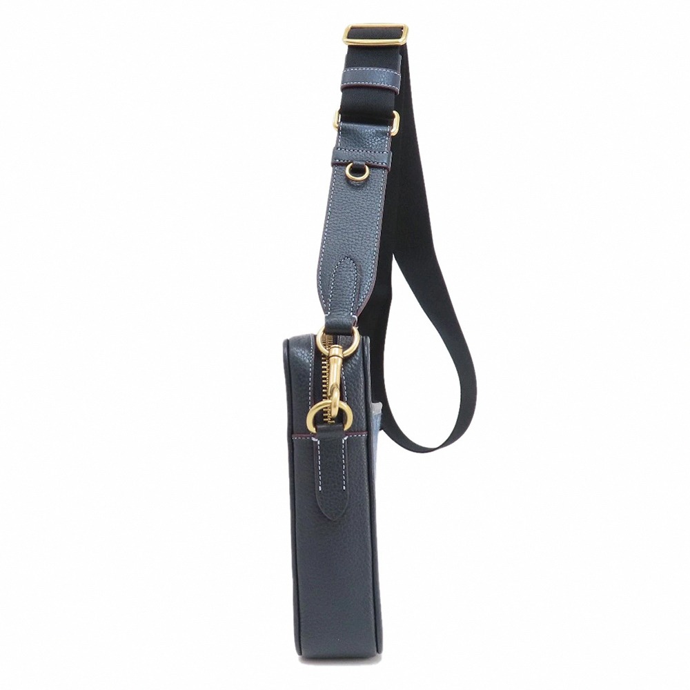 【COACH】滿版LOGO織布拼接皮革方形斜背包-深藍-細節圖3