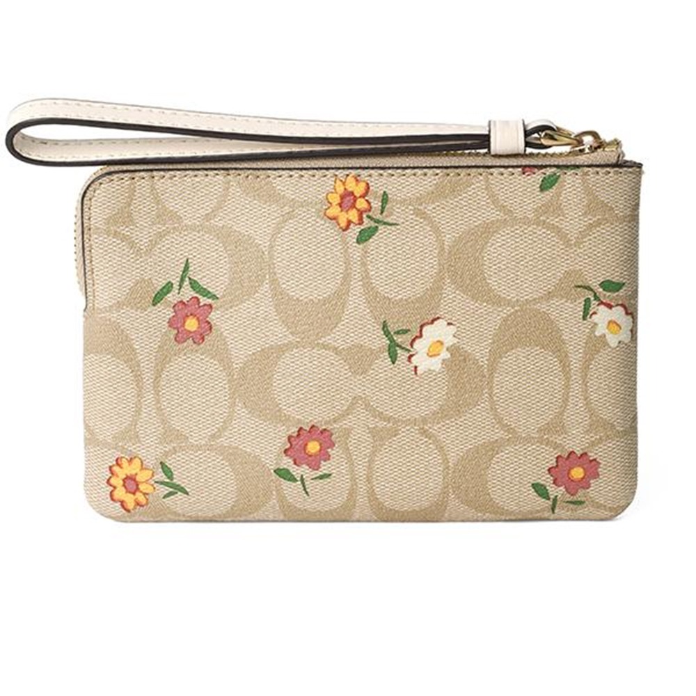 【COACH】印花皮革手拿包-卡其花朵-細節圖2