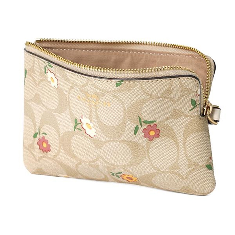 【COACH】印花皮革手拿包-卡其花朵-細節圖3