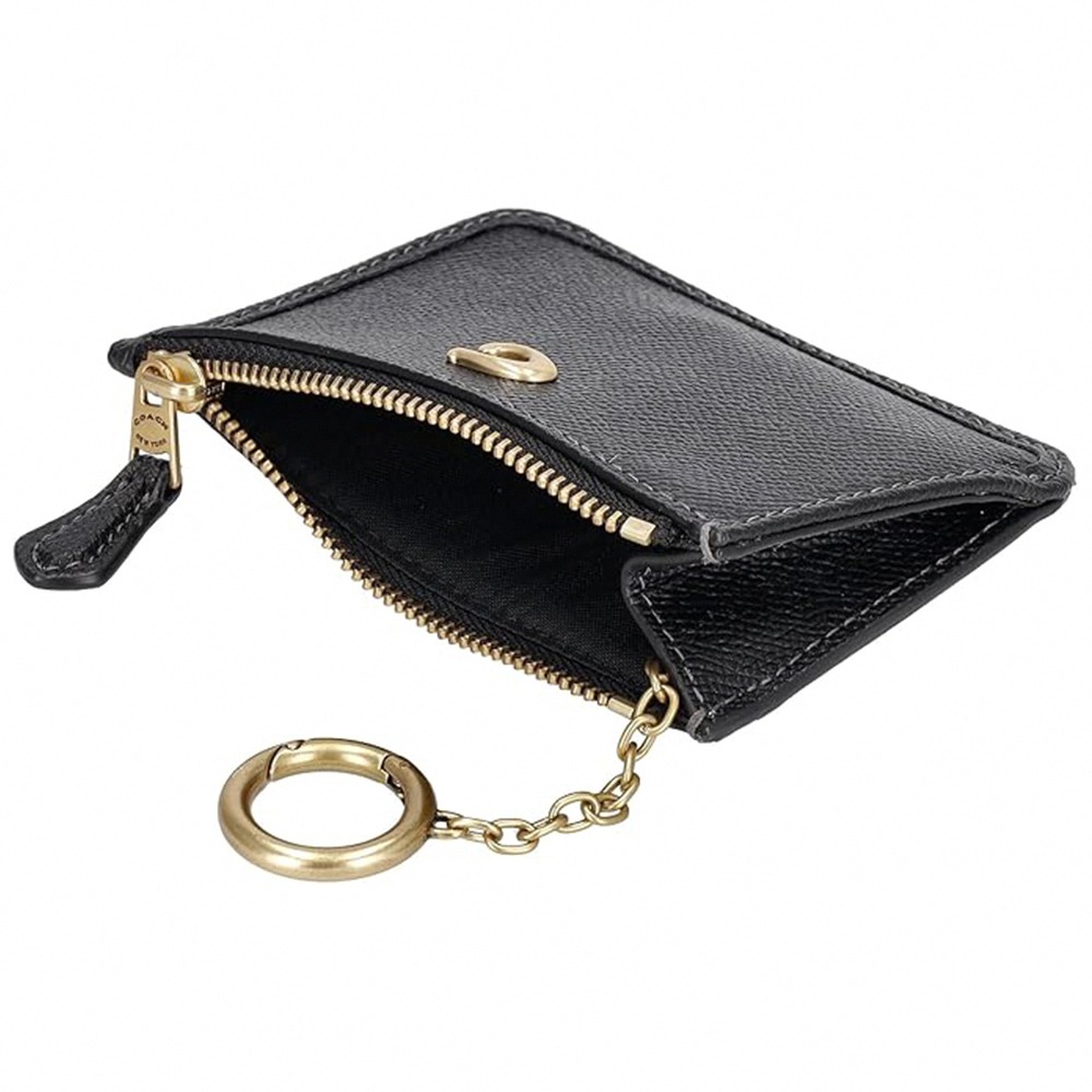 【COACH】素面皮革證件包-黑-細節圖3