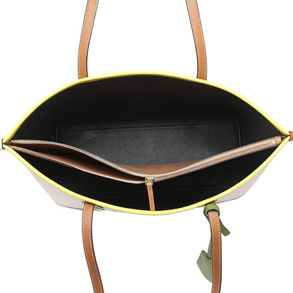 【TORY BURCH】撞色帆布拼接皮革托特包-淺米黃邊-細節圖4