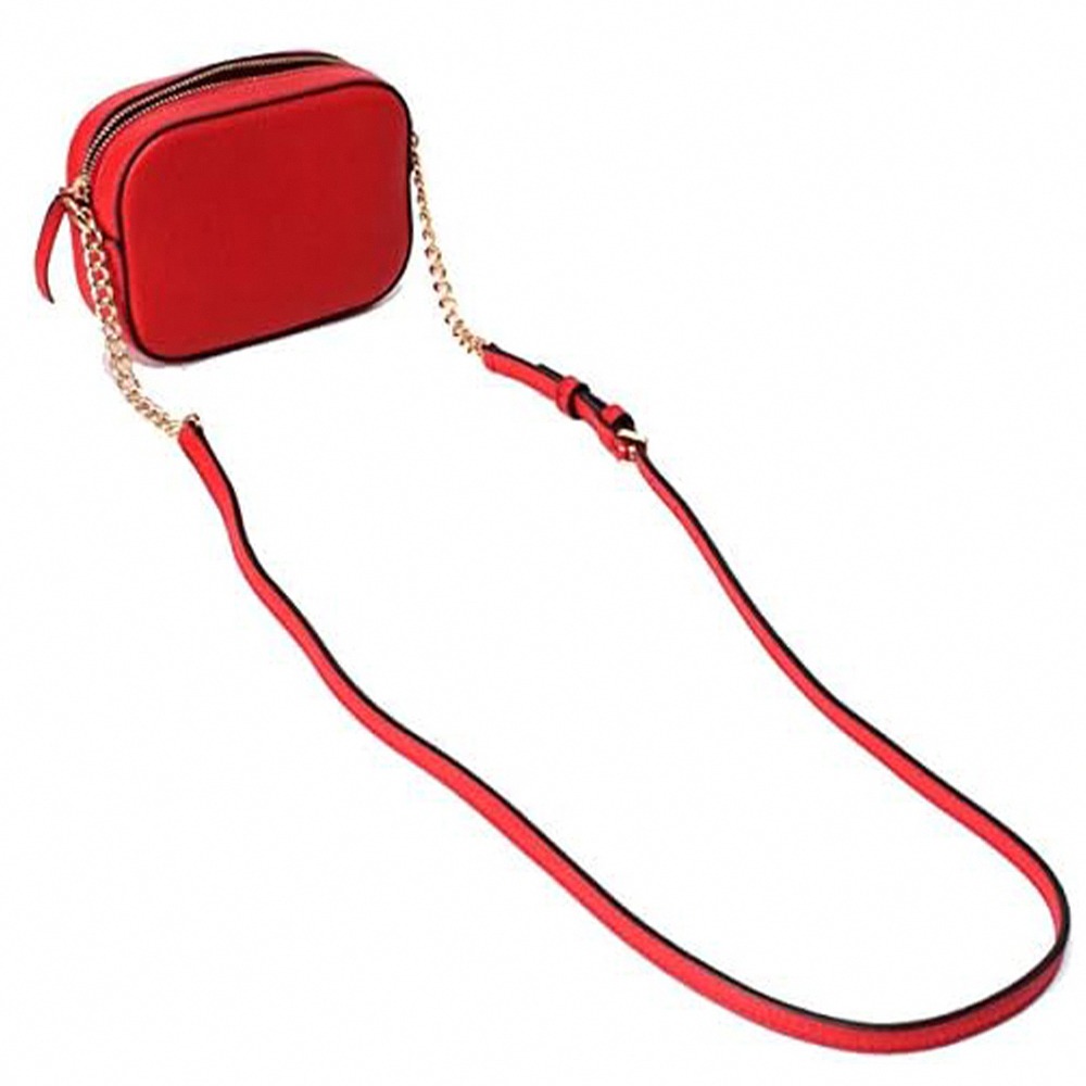 【TORY BURCH】素面皮革相機斜背包-紅色-細節圖3