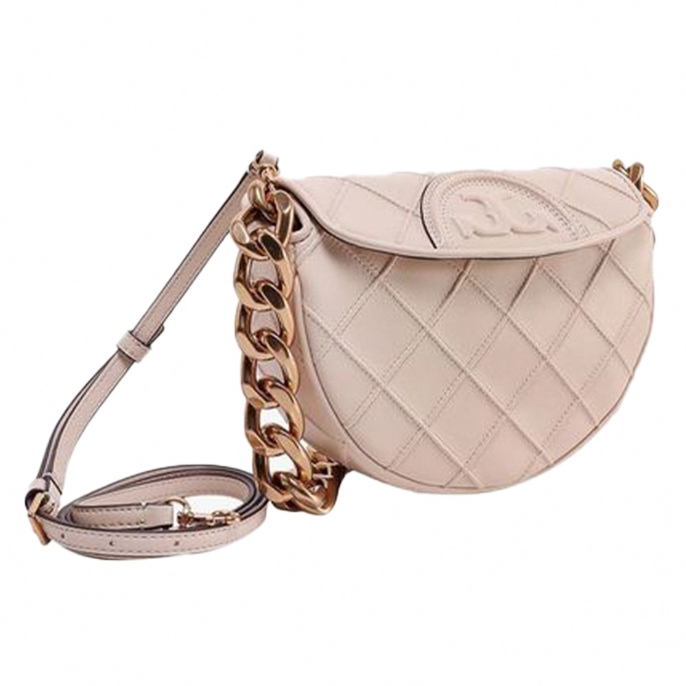 【TORY BURCH】菱格紋皮革翻蓋鏈包-粉-細節圖2