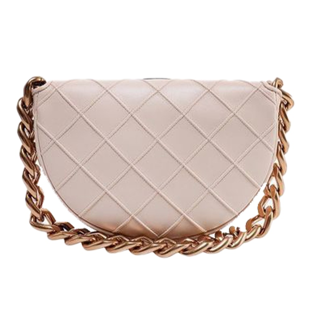 【TORY BURCH】菱格紋皮革翻蓋鏈包-粉-細節圖3