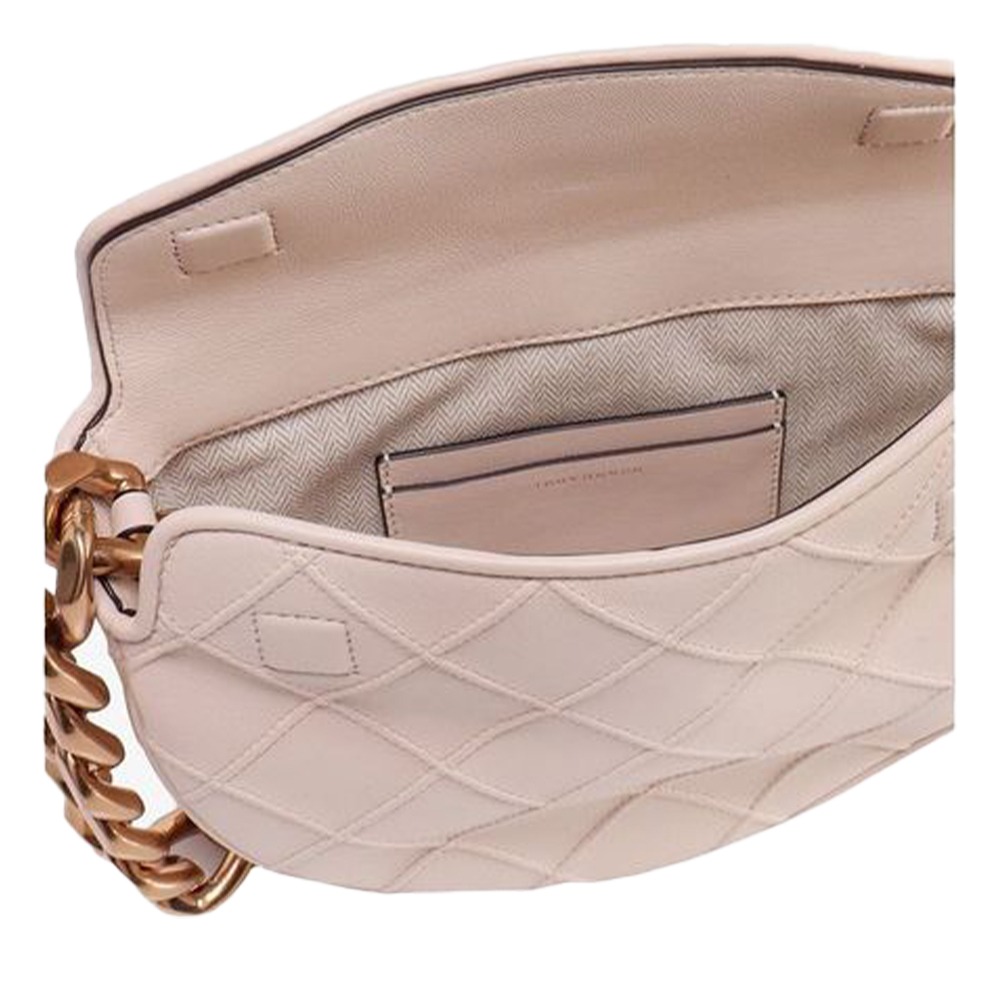 【TORY BURCH】菱格紋皮革翻蓋鏈包-粉-細節圖4