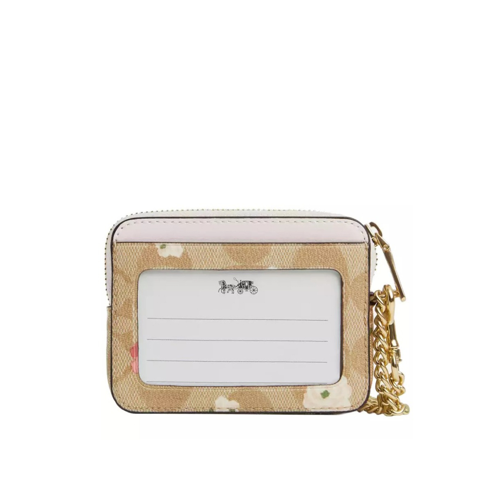 【COACH】素面皮革Ｌ型拉鍊手拿包-花卉-細節圖2