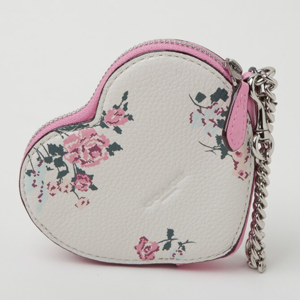 【COACH】心型皮革零錢包-花卉-細節圖2