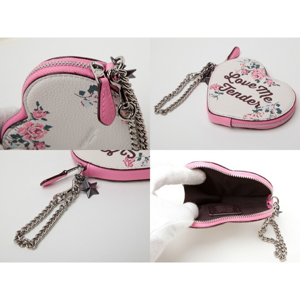 【COACH】心型皮革零錢包-花卉-細節圖3