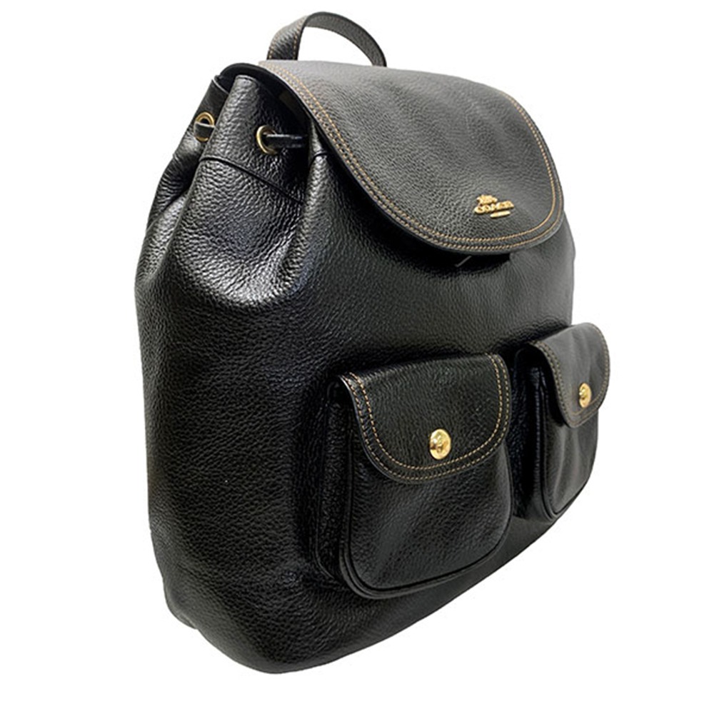 【COACH】荔枝紋皮革後背包-黑色-細節圖3