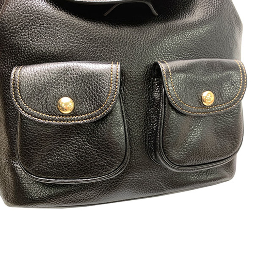 【COACH】荔枝紋皮革後背包-黑色-細節圖5