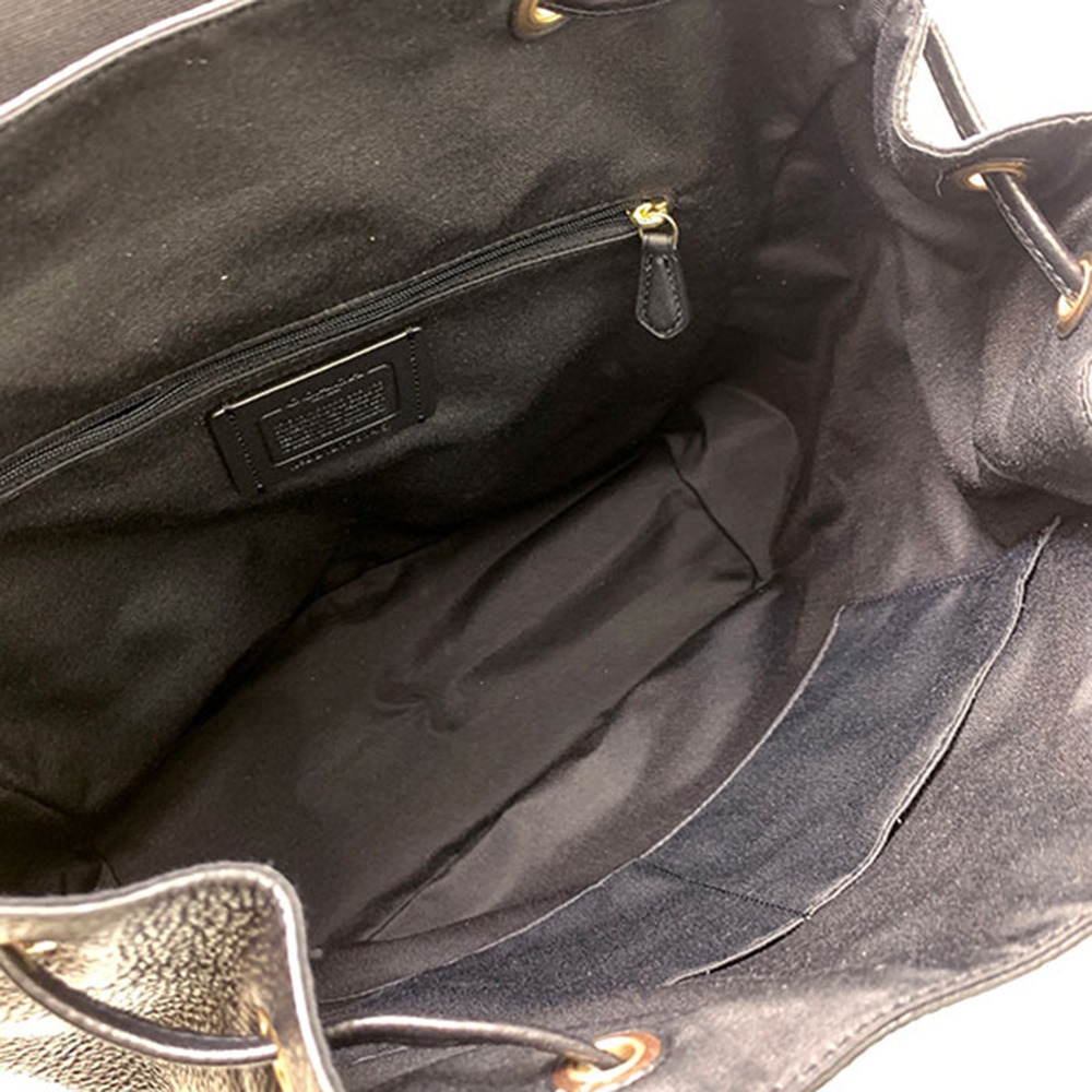 【COACH】荔枝紋皮革後背包-黑色-細節圖6