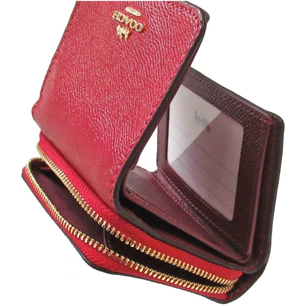 【COACH】防刮皮革三折短夾-紅色-細節圖2