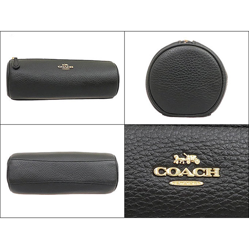 【COACH】鵝卵石皮革圓筒筆袋-黑色-細節圖2