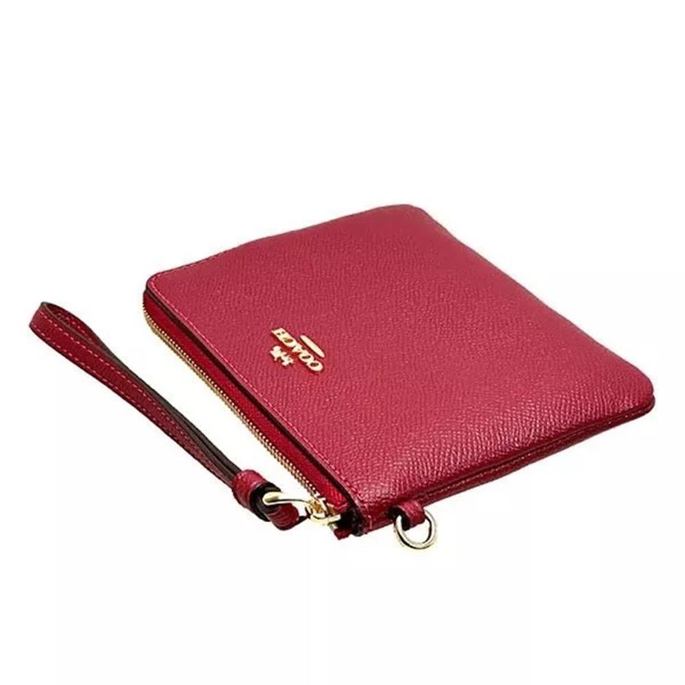 【COACH】素面皮革L型手拿包及吊飾禮盒-紅色-細節圖3