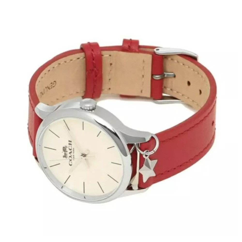【COACH】皮革綴飾腕錶-紅色-細節圖3