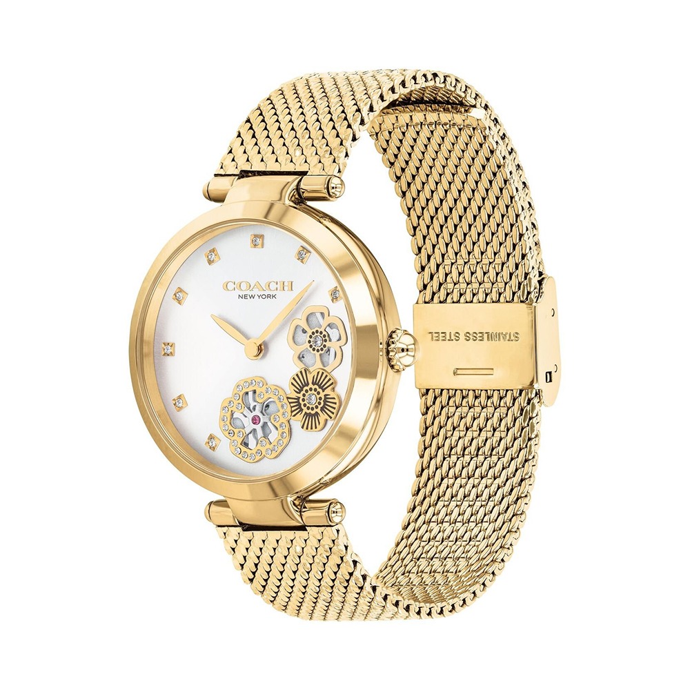 【COACH】花朵鑲鑽腕錶-金色-細節圖2