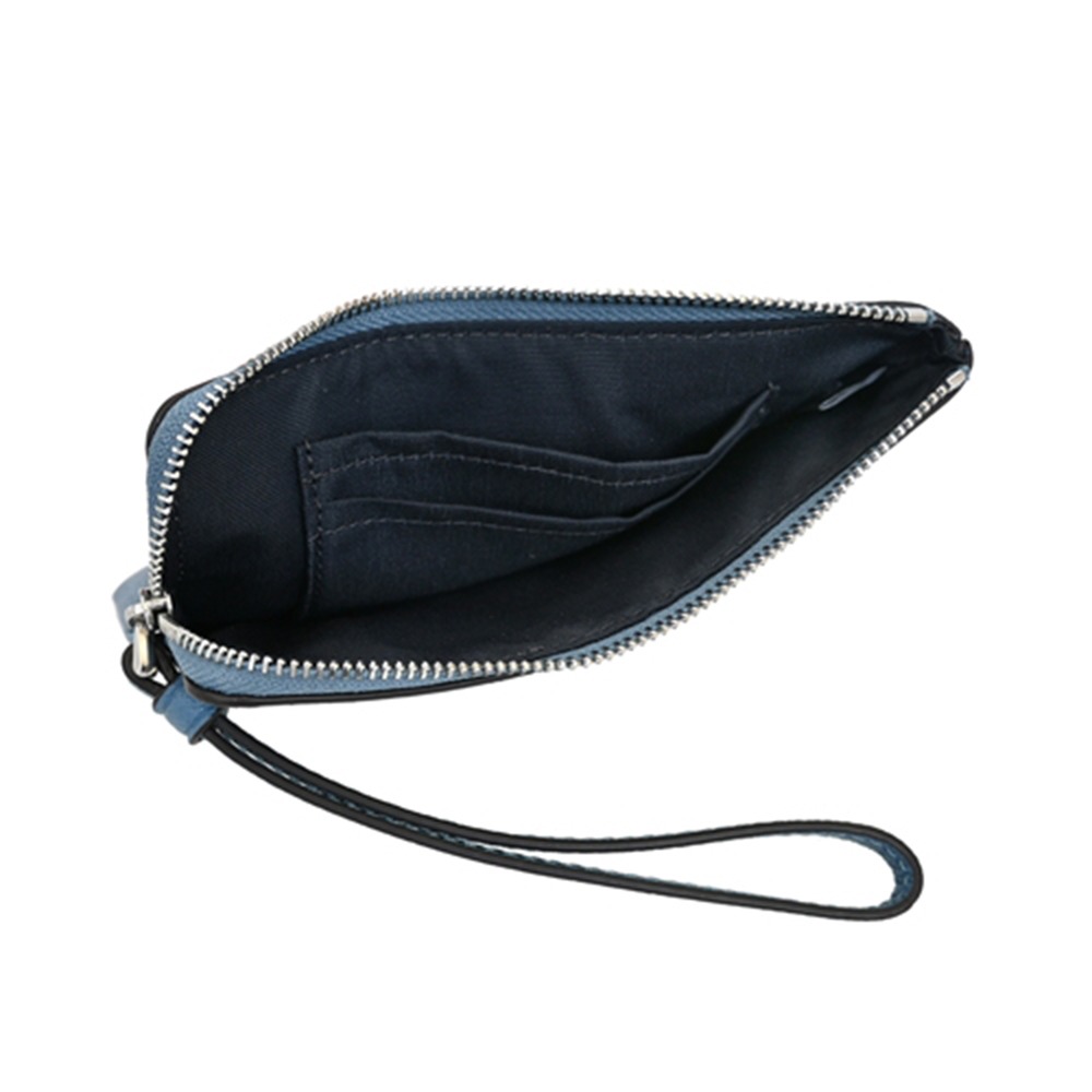 【COACH】素面皮革Ｌ型拉鍊手拿包-藍灰色-細節圖5