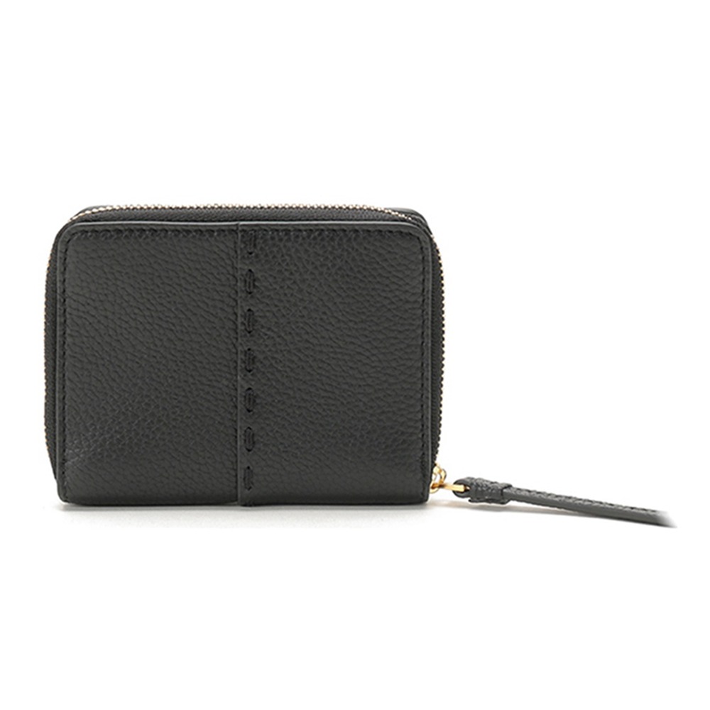【TORY BURCH】素面皮革拉鍊二折短夾-黑色-細節圖3