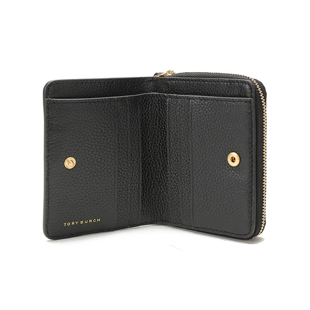 【TORY BURCH】素面皮革拉鍊二折短夾-黑色-細節圖4