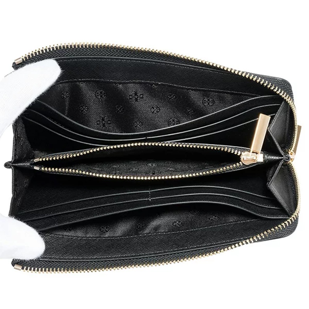 【TORY BURCH】雙T-LOGO防刮皮革拉鍊長夾-黑色-細節圖4