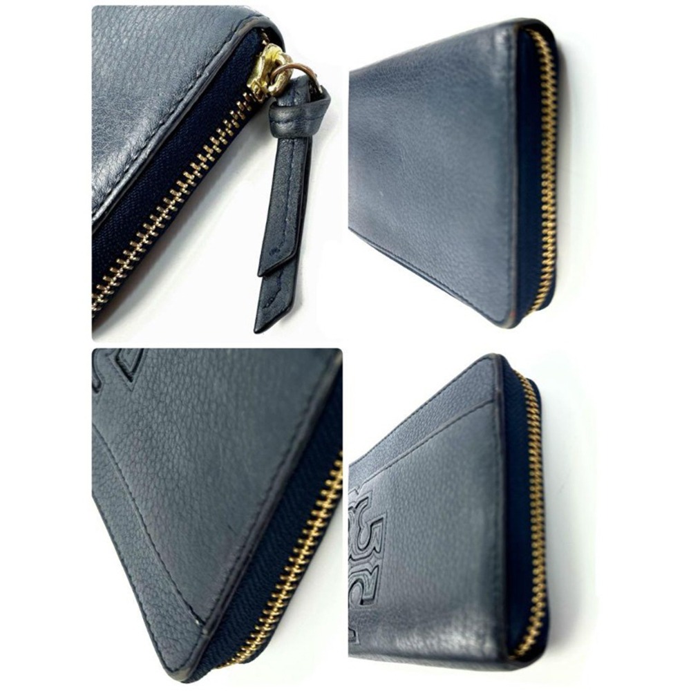 【TORY BURCH】雙T-LOGO素面拉鍊長夾-深藍-細節圖2