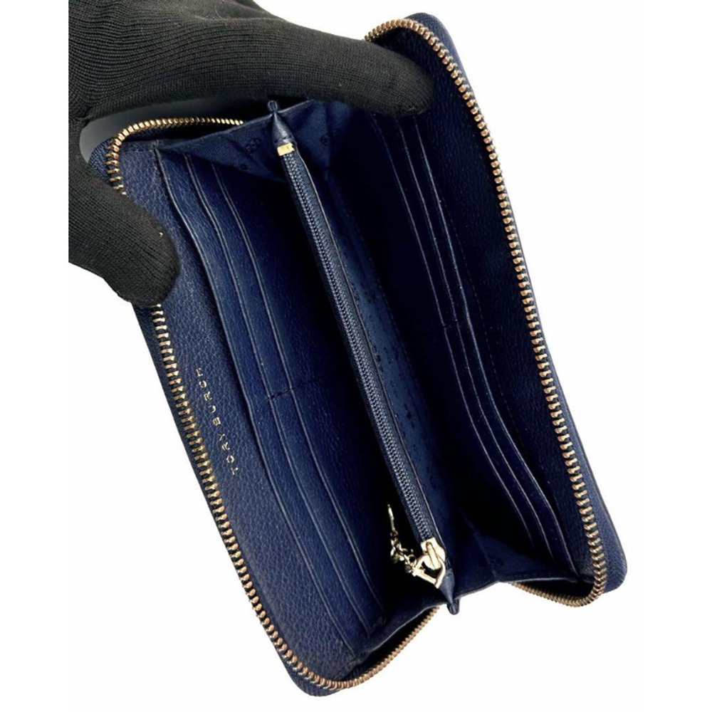 【TORY BURCH】雙T-LOGO素面拉鍊長夾-深藍-細節圖3