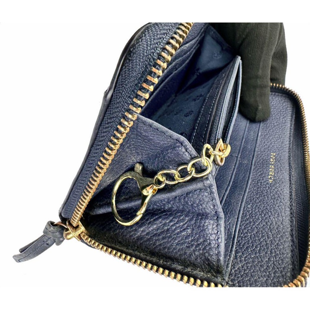 【TORY BURCH】雙T-LOGO素面拉鍊長夾-深藍-細節圖4