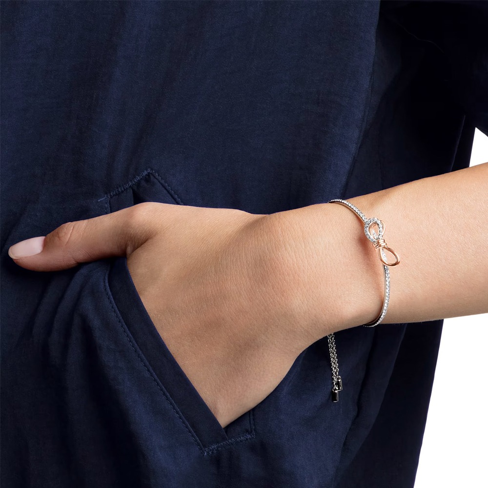 【SWAROVSKI】雙色打結蝴蝶結鑲鑽手環/手鍊-銀/玫瑰金-細節圖2