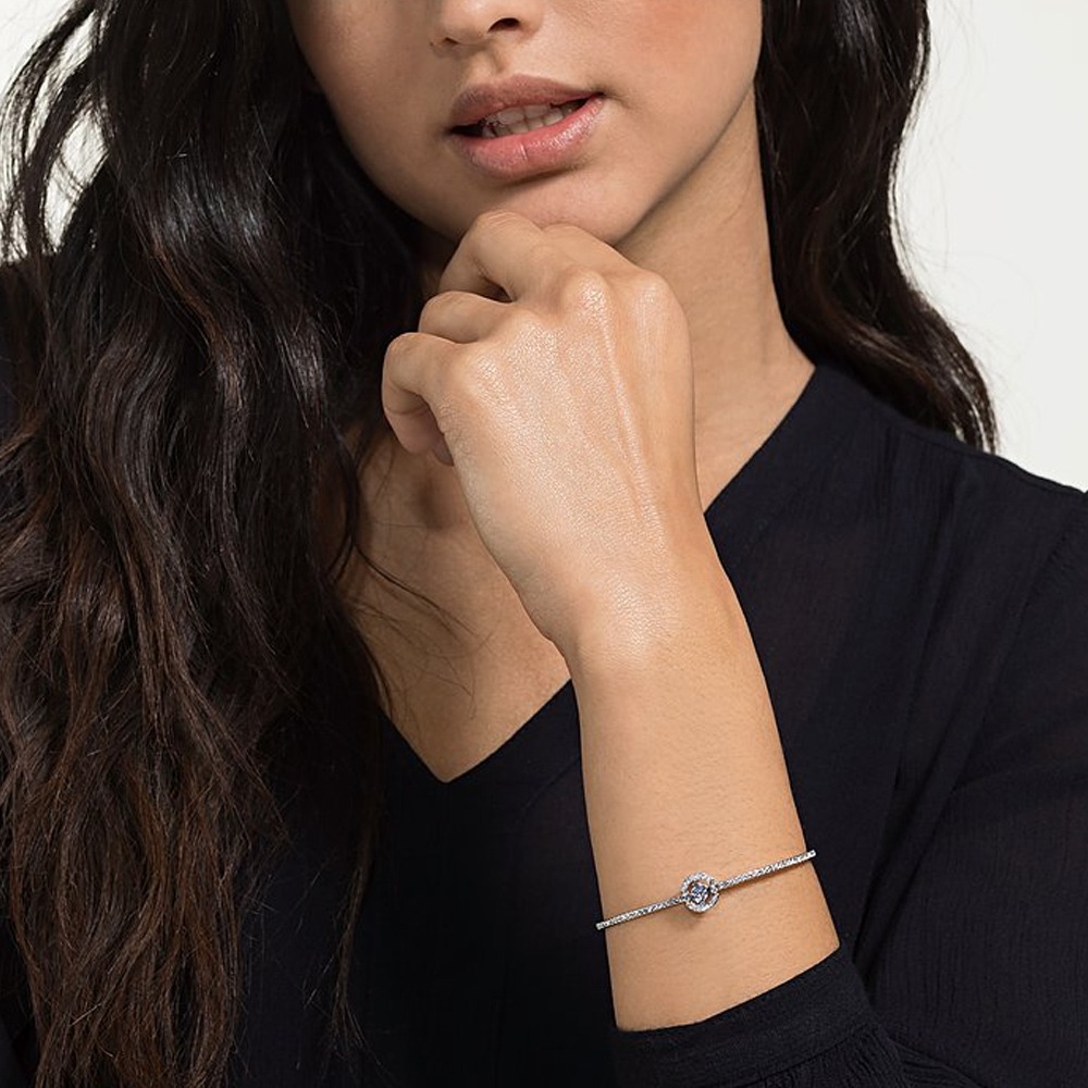 【SWAROVSKI】鑲藍鑽手鍊-銀-細節圖2