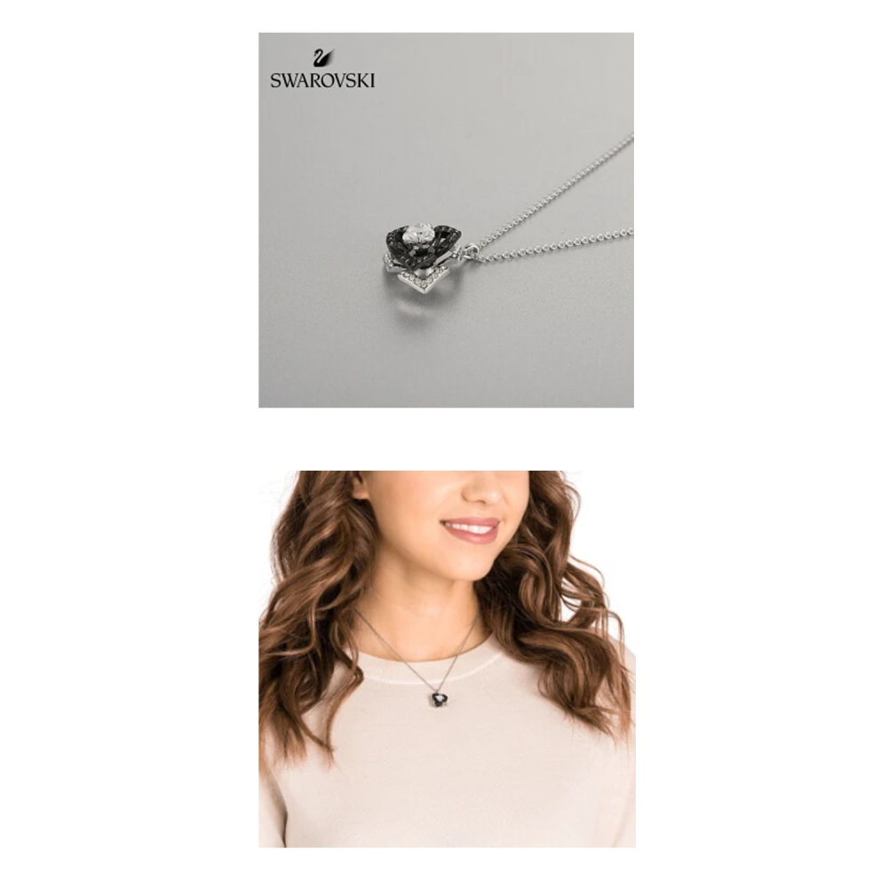 【SWAROVSKI】銀黑鑲鑽三瓣花朵墜鍊-銀-細節圖3