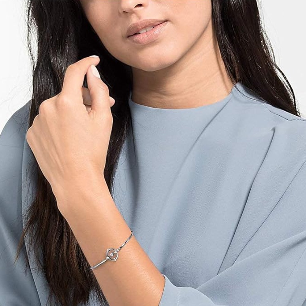 【SWAROVSKI】純銀圓盤造型鑲鑽手環-銀-細節圖2