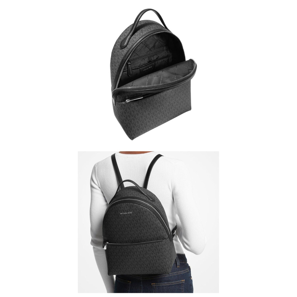 【MICHAEL KORS】經典老花牛皮背帶後背包-黑-細節圖4