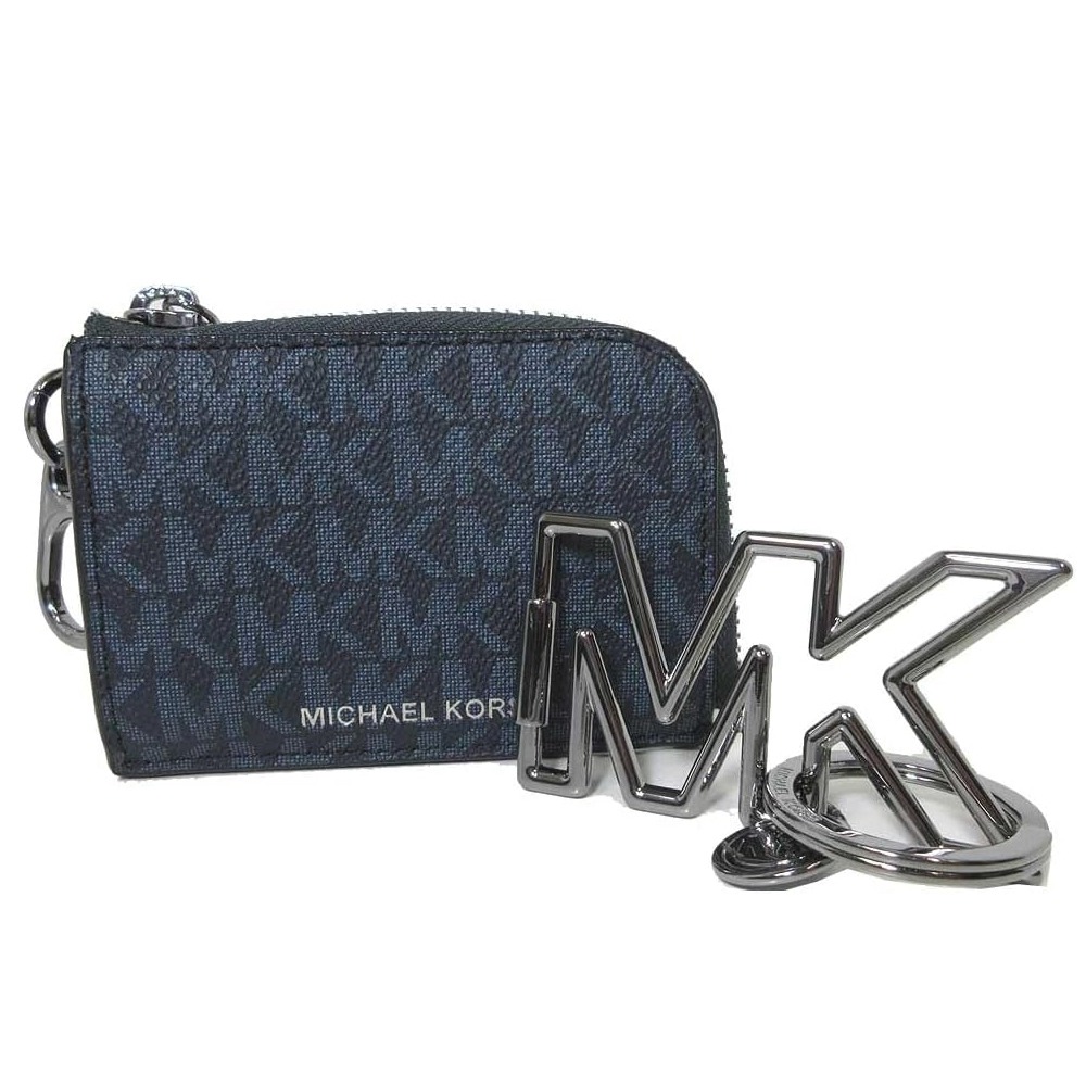 【MICHAEL KORS】經典老花零錢包+LOGO金屬吊飾禮盒-深藍-細節圖2