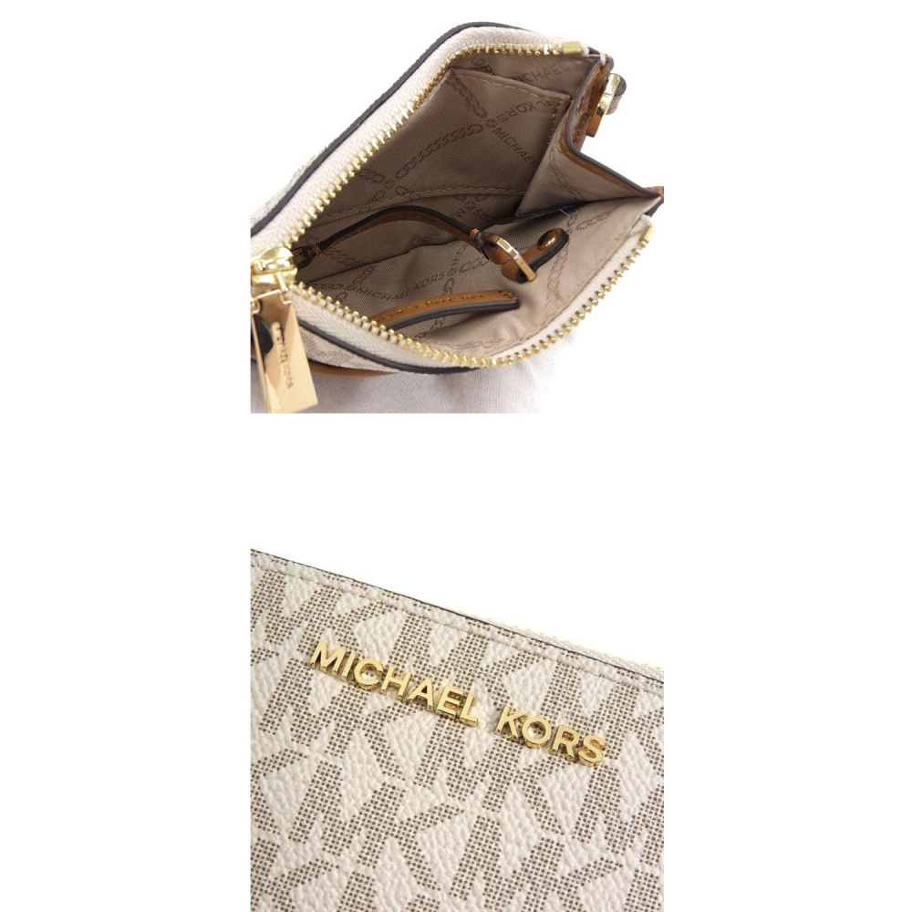 【MICHAEL KORS】經典老花零錢包拉鍊手拿包-香草白-細節圖4