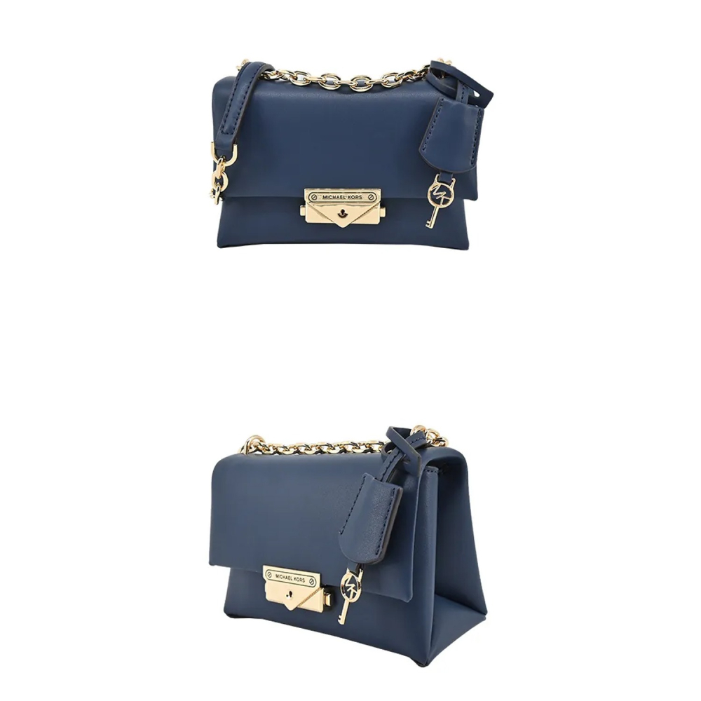 【MICHAEL KORS】皮革+鍊條翻蓋肩背包-深藍-細節圖3