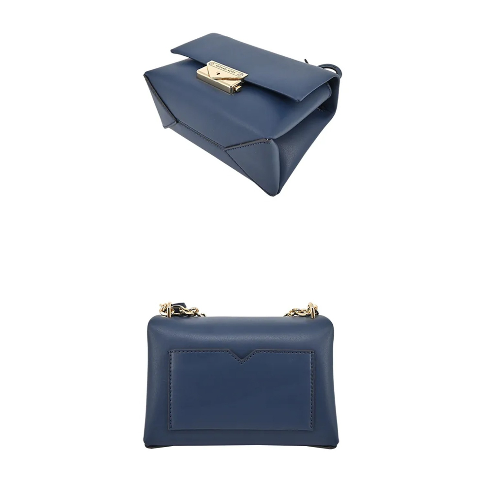 【MICHAEL KORS】皮革+鍊條翻蓋肩背包-深藍-細節圖4