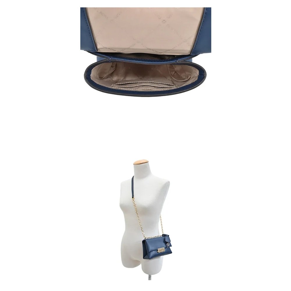 【MICHAEL KORS】皮革+鍊條翻蓋肩背包-深藍-細節圖5