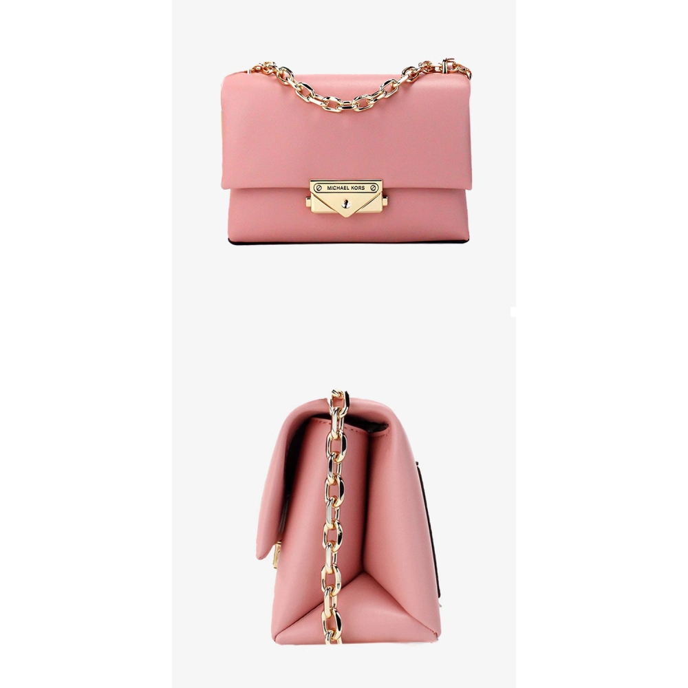 【MICHAEL KORS】皮革+鍊條翻蓋肩背包-粉紅-細節圖2